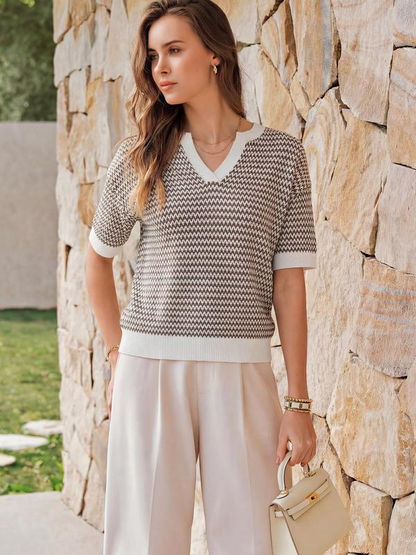 Women's Chevron V-Neck Knit Sweater - Front view