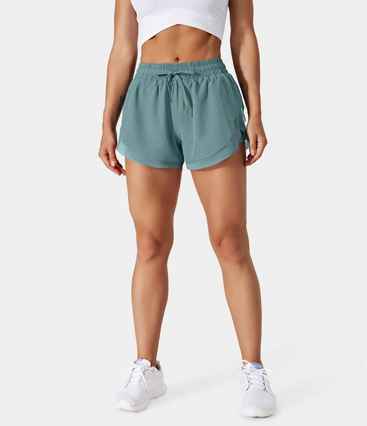 Mid Rise Drawstring Contrast Mesh 2-in-1 Flowy Dolphin Running Shorts
