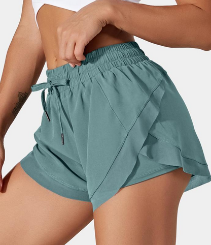 Mid Rise Drawstring Contrast Mesh 2-in-1 Flowy Dolphin Running Shorts