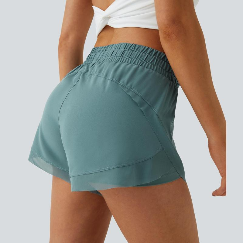 Mid Rise Drawstring Contrast Mesh 2-in-1 Flowy Dolphin Running Shorts