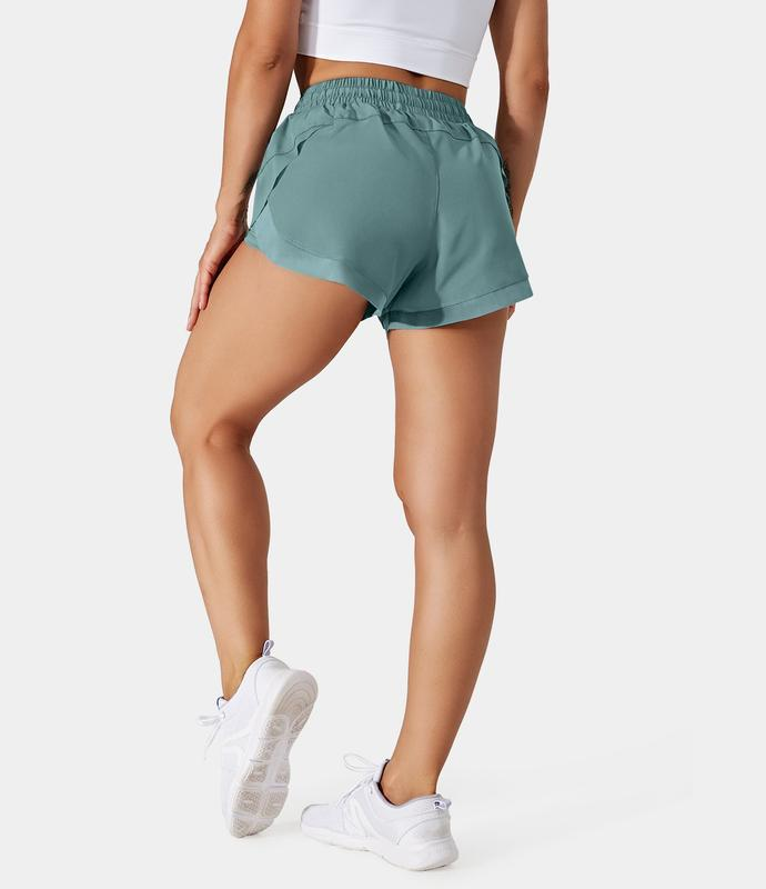 Mid Rise Drawstring Contrast Mesh 2-in-1 Flowy Dolphin Running Shorts