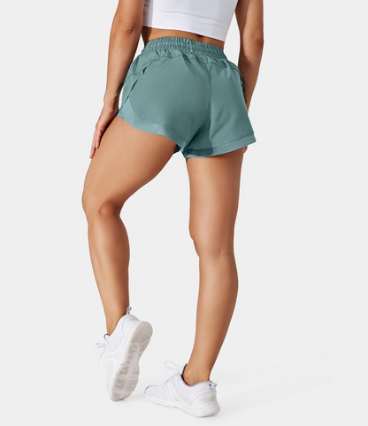 Mid Rise Drawstring Contrast Mesh 2-in-1 Flowy Dolphin Running Shorts