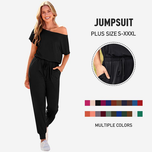 Women's Effortless Off-Shoulder Short Sleeve Plus Size Jumpsuit - main view 1