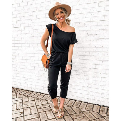 Women's Effortless Off-Shoulder Short Sleeve Plus Size Jumpsuit - main view 3